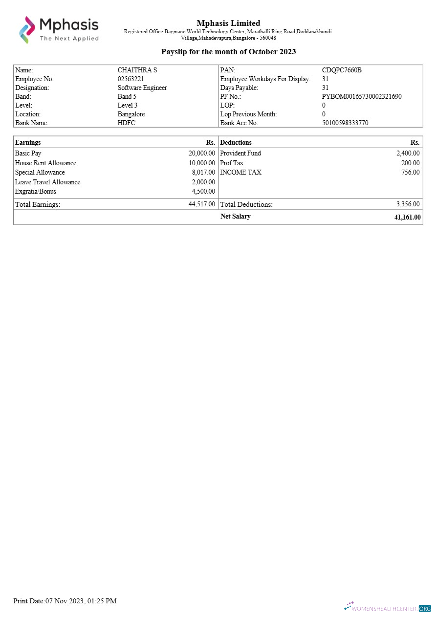 Download Mphasis IT company payslip template in Word and PDF formats.pdf, 1 Photoshop template